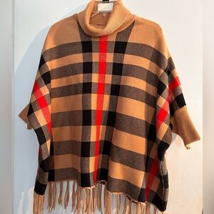 Plaid woven poncho